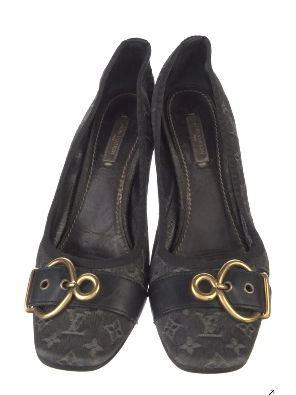 Louis Vuitton Black Monogram Canvas Pointed-Toe Heels with Gold Buckle